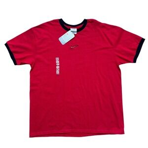 Deadstock VTG y2k Nike red t shirt XL center check swoosh 3D bubble logo NWT